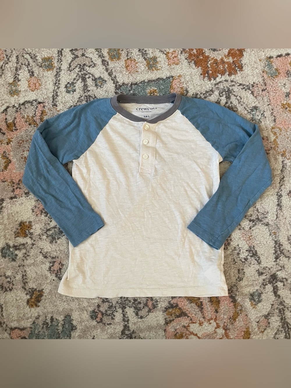 Crewcuts Cream Body Blue Raglan Long-Sleeve Henley